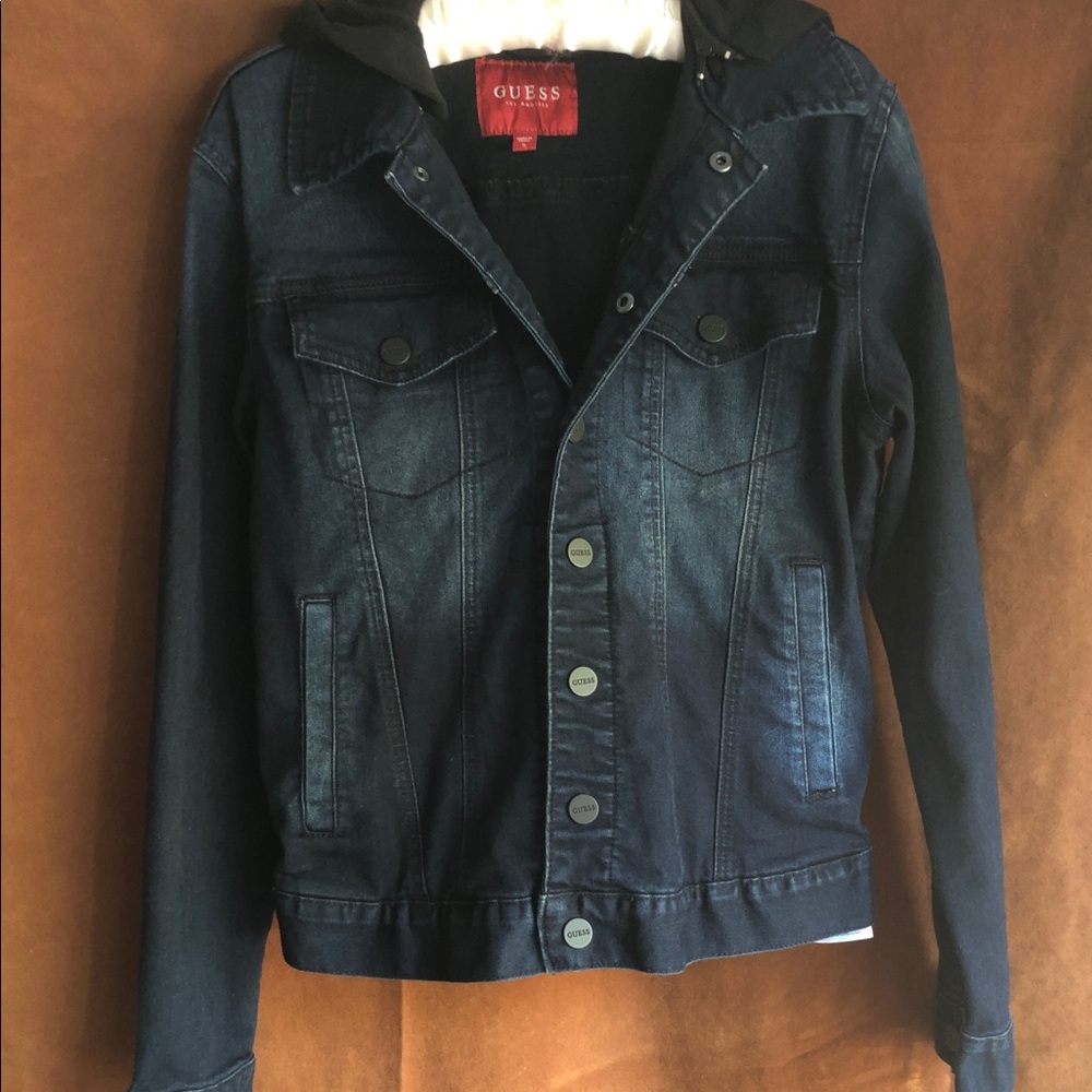 GUESS Indigo Blue Denim Jacket with Black Hood